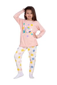 1+1ELMP Puantiye Desen %100 Pamuk Kız Çocuk Pijama Takımı 1-2 Yaş 04003