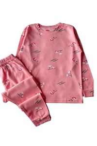 1+1ELMP Pudra Kiraz Desen %100 Pamuk Kız Çocuk Pijama Takımı 1-2 Yaş 04011