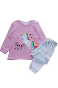 1+1ELMP Gül Kurusu Unicorn Desen %100 Pamuk Kız Çocuk Pijama Takımı 1-2 Yaş 04009