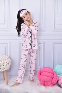 1+1PJKÖ Tavşan Desenli Pembe Uzun Kollu Önden Düğmeli Kız Çocuk Pijama Takımı 4-6 Yaş 0584U