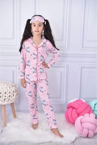 1+1PJKÖ Unicorn Desenli Pembe Uzun Kollu Önden Düğmeli Kız Çocuk Pijama Takımı 4-6 Yaş 0569U