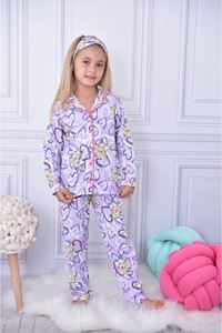 1+1PJKÖ Frouzen Elsa Desenli Lila Uzun Kollu Önden Düğmeli Kız Çocuk Pijama Takımı 4-6 Yaş 0579U