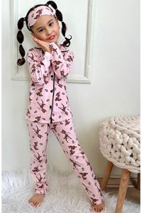 PJKÖ Geyik ve Kelebek Desenli Pembe Uzun Kollu Önden Düğmeli Kız Çocuk Pijama Takımı 4-6 Yaş 0542U