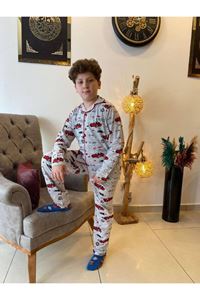 1+1PJKÖ Araba Desenli Mavi Uzun Kollu Önden Düğmeli Erkek Çocuk Pijama Takımı 4-6 Yaş 0703U