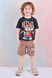 PJKSKT Cool Ayıcık Desenli Bej Şortlu Erkek Çocuk Kısa Kol Takım 7627-B