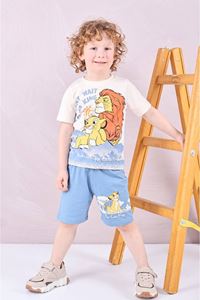 PJKSKT Lion King Desenli Mavi Şortlu Erkek Çocuk Kısa Kol Takım 7602-M