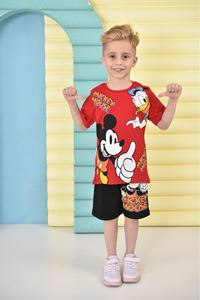 PJKSKT Mickey Mause Desenli Bordo Şortlu Erkek Çocuk Kısa Kol Takım 7657-BO