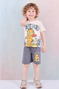 PJKSKT Garfield Desenli Füme Şortlu Erkek Çocuk Kısa Kol Takım 7612-F