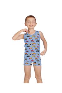 ELM Mavi İş makinesi Desenli Erkek Çocuk Atlet Boxer Takımı 7059