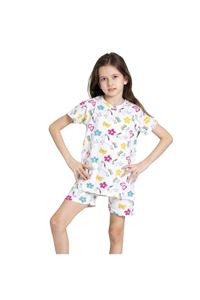 ELMKP Beyaz Unicorn Desen Kız Çocuk Şortlu Pijama Takımı 3-10 Yaş 4202