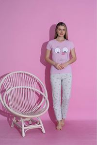 MLALE Ayıcık Desenli Suprem Kumaş Kısa Kollu Bayan Pijama Takımı 3379-P