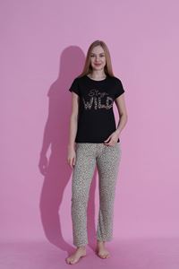 MLALE Stay Wıld Desenli Suprem Kumaş Kısa Kollu Bayan Pijama Takımı 3442-S