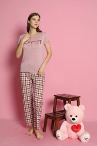 MLALE Submıt Desenli Suprem Kumaş Kısa Kollu Bayan Pijama Takımı 4000-K
