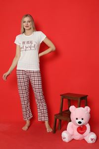 MLALE Be Real Desenli Suprem Kumaş Kısa Kollu Bayan Pijama Takımı 4014-E