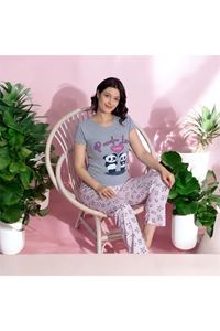 MLALE Panda Desenli Suprem Kumaş Kısa Kollu Bayan Pijama Takımı 3395-G