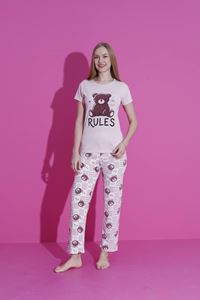 MLALE Rules Ayıcık Desenli Suprem Kumaş Kısa Kollu Bayan Pijama Takımı 1477-P