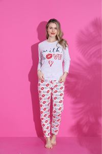MLALE Milk Love Desenli Suprem Kumaş Uzun Kollu Bayan Pijama Takımı 1523-K