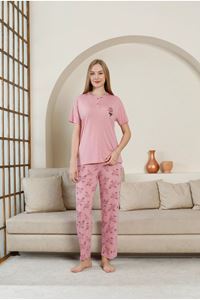 GLİSA Gül Kurusu Önden 2 Düğmeli Viskon Kumaş Kısa Kollu Bayan Pijama Takımı 5533-GK