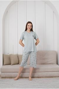 GLİSA Yeşil Önden 2 Düğmeli Viskon Kumaş Kısa Kollu Kaprili Bayan Pijama Takımı 6031-Y