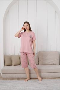 GLİSA Gül Kurusu Önden 2 Düğmeli Viskon Kumaş Kısa Kollu Kaprili Bayan Pijama Takımı 6031-GK