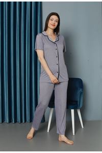 IŞILAY Lila Önden Düğmeli Noktalı Viskon Kumaş Kısa Kollu Bayan Pijama Takımı 15700-L