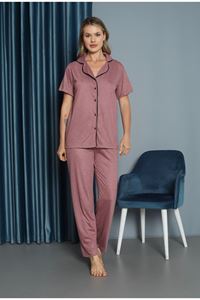 IŞILAY Pembe Önden Düğmeli Noktalı Viskon Kumaş Kısa Kollu Bayan Pijama Takımı 15700-P