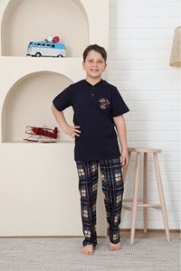 KAPİP Lacivert Break Limite Baskılı Kısa Kollu Erkek Çocuk Pijama Takımı 10-15 Yaş 5873-L