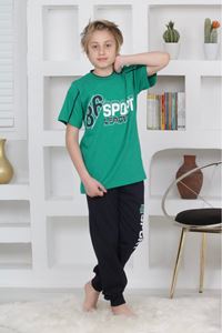 KAPİP Yeşil Sport Baskılı Kısa Kollu Erkek Çocuk Pijama Takımı 11-15 Yaş 5093-Y