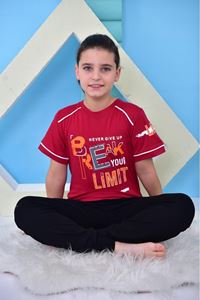 KAPİP Bordo Break Limite Baskılı Kısa Kollu Erkek Çocuk Pijama Takımı 11-15 Yaş 5054-B