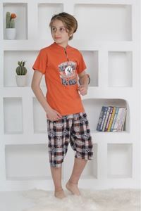 KAPİP Turuncu Newyork Baskılı Kısa Kollu Kaprili Erkek Çocuk Pijama Takımı 11-15 Yaş 5106-T