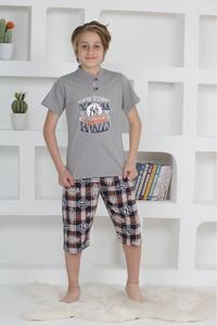 KAPİP Gri Newyork Baskılı Kısa Kollu Kaprili Erkek Çocuk Pijama Takımı 11-15 Yaş 5106-G