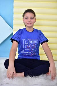 KAPİP Saks Mavisi 82 Sport Baskılı Kısa Kollu Erkek Çocuk Pijama Takımı 11-15 Yaş 5046-S