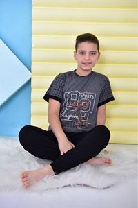KAPİP Füme 82 Sport Baskılı Kısa Kollu Erkek Çocuk Pijama Takımı 11-15 Yaş 5046-F