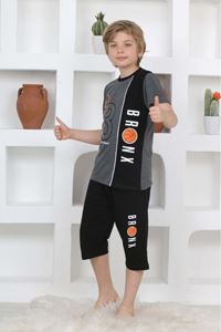 KAPİP Füme Basketball Baskılı Kısa Kollu Kaprili Erkek Çocuk Pijama Takımı 11-15 Yaş 5104-F