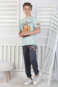 İSOB Yeşil Minecraft Desenli %100 Pamuk Kısa Kollu Erkek Çocuk Pijama Takımı 8-13 Yaş 41512-Y