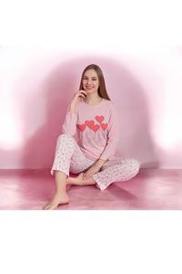MLALE Pembe Kalp Desenli Suprem Kumaş Uzun Kollu Bayan Pijama Takımı 1494-P