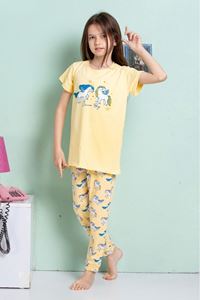 ELMKP Sarı Unicorn Desen Kız Çocuk Pijama Takımı 3-10 Yaş 4103