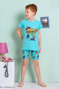 ELMKP Turkuaz Papağan Desen Erkek Çocuk Şortlu Pijama Takımı 3-10 Yaş 3201