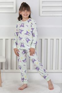 İSOB Ekru Kuromi Desenli %100 Pamuk Kız Çocuk Pijama Takımı 3-8 Yaş 51205-E