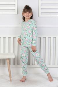 İSOB Yeşil Avakado Desenli %100 Pamuk Kız Çocuk Pijama Takımı 3-13 Yaş 51201-51402-Y