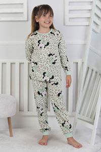 İSOB Yeşil Minnie Mause Desenli %100 Pamuk Kız Çocuk Pijama Takımı 3-8 Yaş 51208-Y