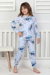 İSOB Lila Stitch Desenli %100 Pamuk Kız Çocuk Pijama Takımı 3-8 Yaş 51202-L