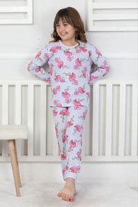 İSOB Lila Flamingo Desenli %100 Pamuk Kız Çocuk Pijama Takımı 3-8 Yaş 51203-L