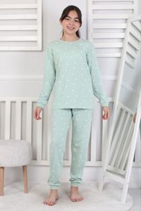 İSOB Yeşil Çiçek Desenli %100 Pamuk Kız Çocuk Pijama Takımı 8-13 Yaş 51401-Y
