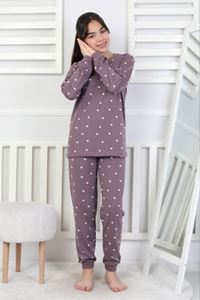 İSOB Mor Çiçek Desenli %100 Pamuk Kız Çocuk Pijama Takımı 8-13 Yaş 51401-M