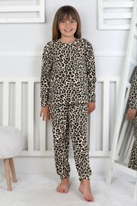 İSOB Siyah Leopar Desenli %100 Pamuk Kız Çocuk Pijama Takımı 8-13 Yaş 51408-S